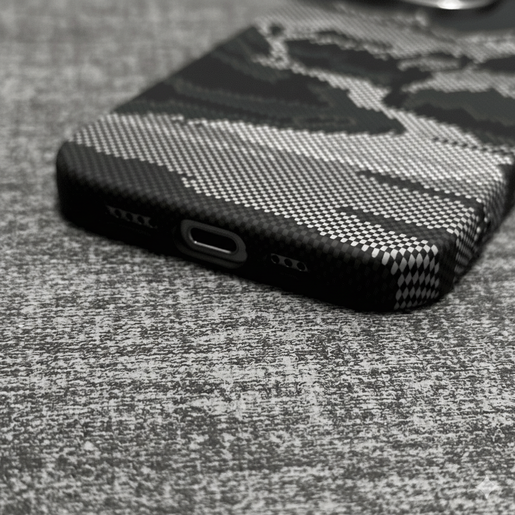 Carbon Fiber Texture iPhone Case Black & White Pixel Art Design