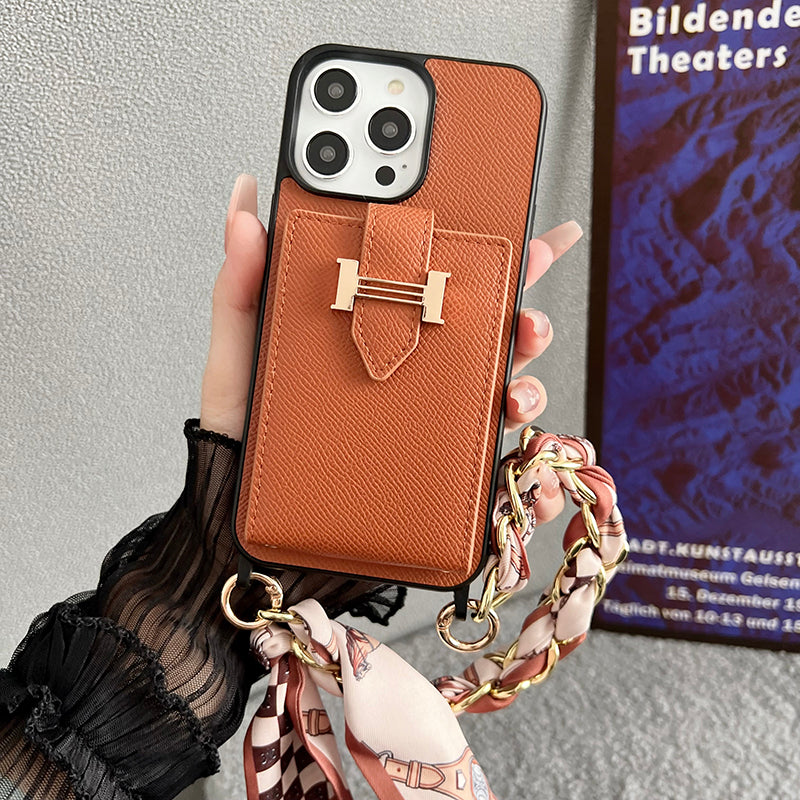 حقيبة بطاقة H والأوشحة الجلدية لفون iPhone