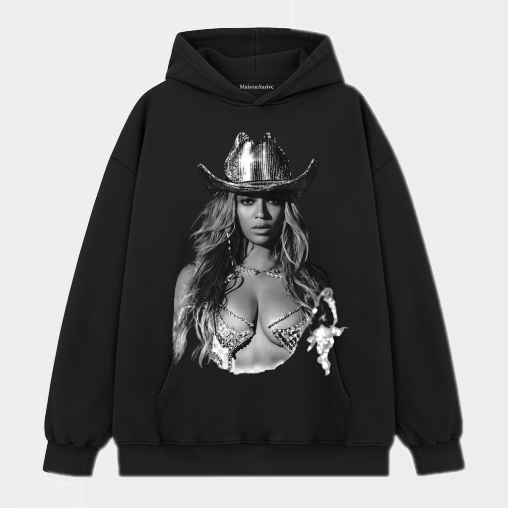 MaisonNeuve 水洗前衛街頭 T 卹 – Beyoncé 牛仔舞台肖像水洗木炭
