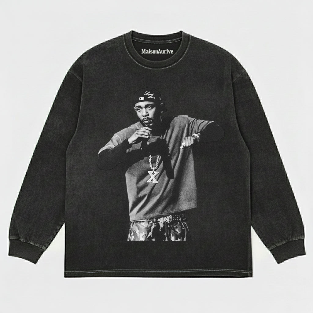 MaisonAurive Vintage Charcoal Washed T-skjorte – Rapper grafisk t-skjorte i kraftig bomull