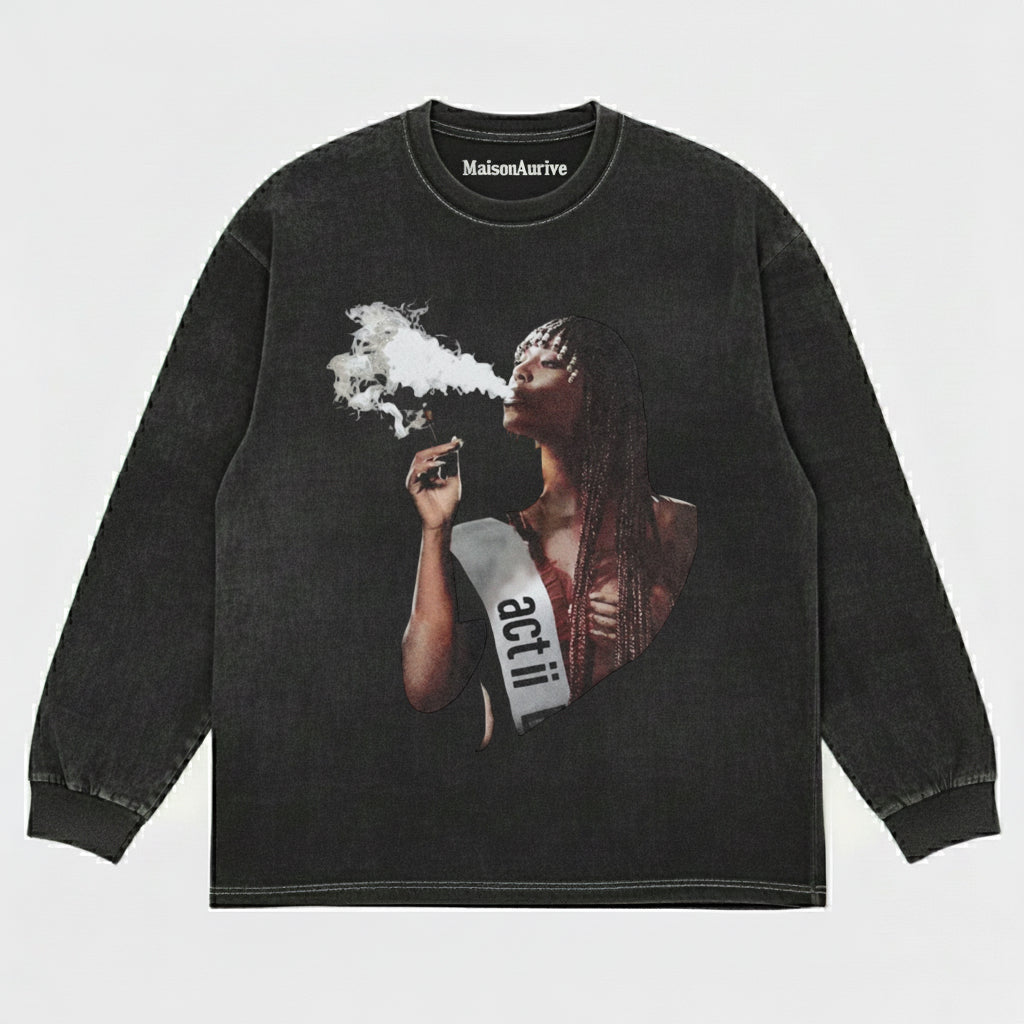 MaisonAurive ヴィンテージ ウォッシュ T シャツ - Act II ハート ポートレート チャコール