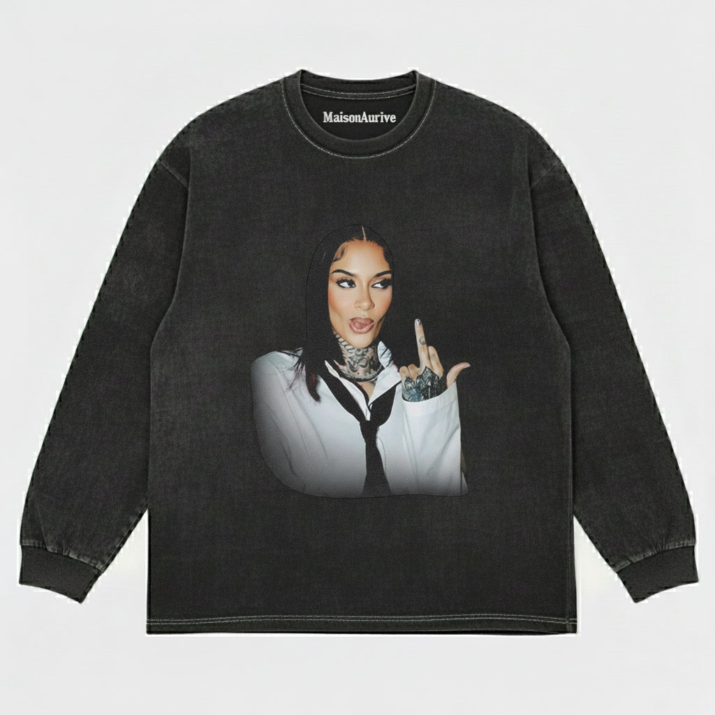 MaisonAurive ヴィンテージ ウォッシュ T シャツ - レベル ポートレート チャコール