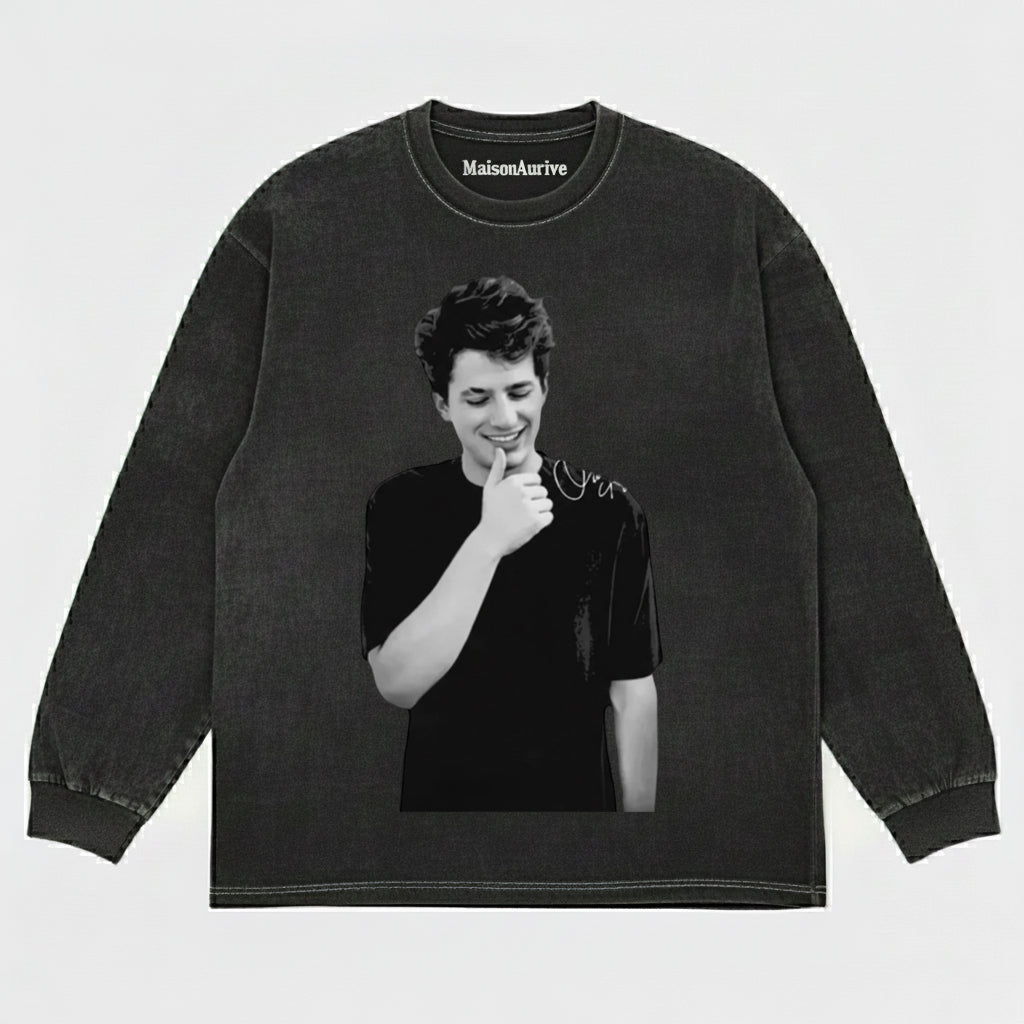 MaisonAurive Charlie Puth Portrait T-Shirt – Schwarz