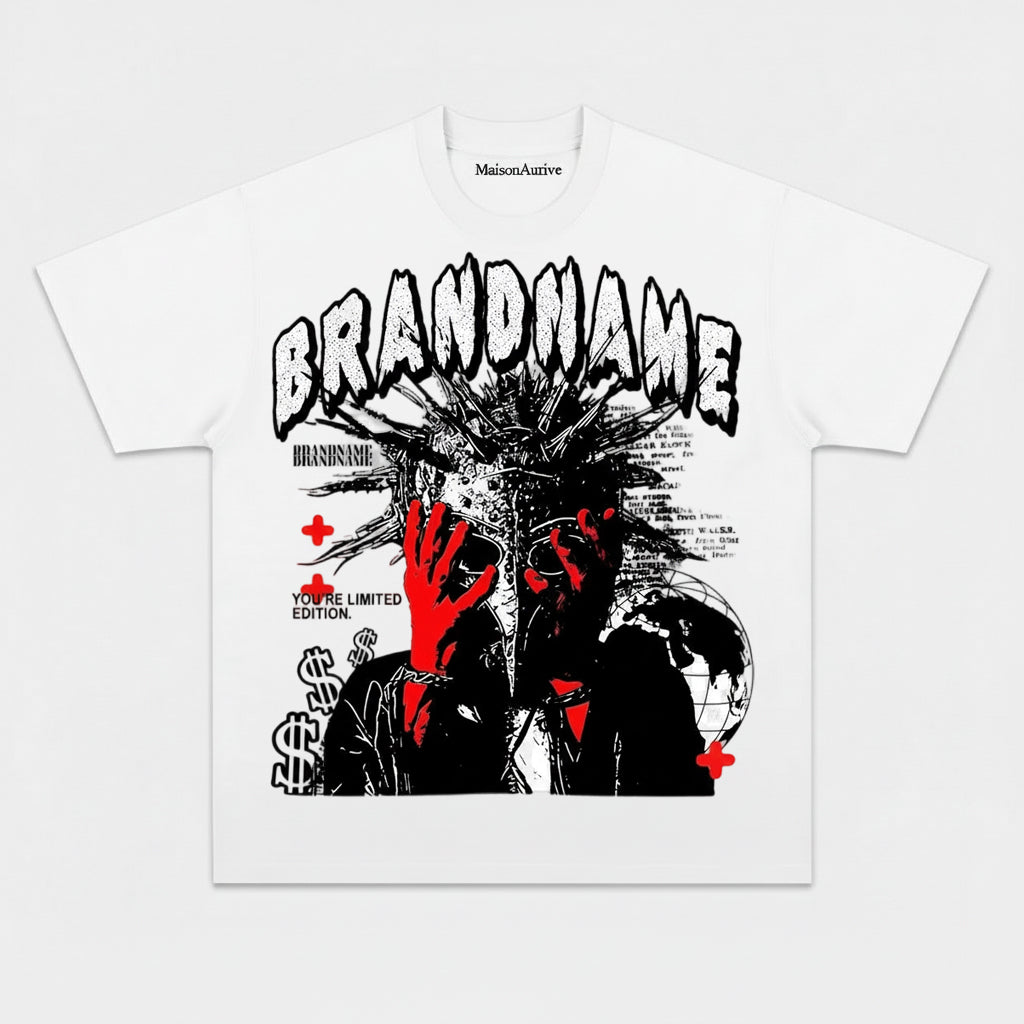 تي شيرت هيب هوب مغسول من MaisonAurive – أسود | أبيض | رسم بياني بإصدار محدود من BRANDNAME