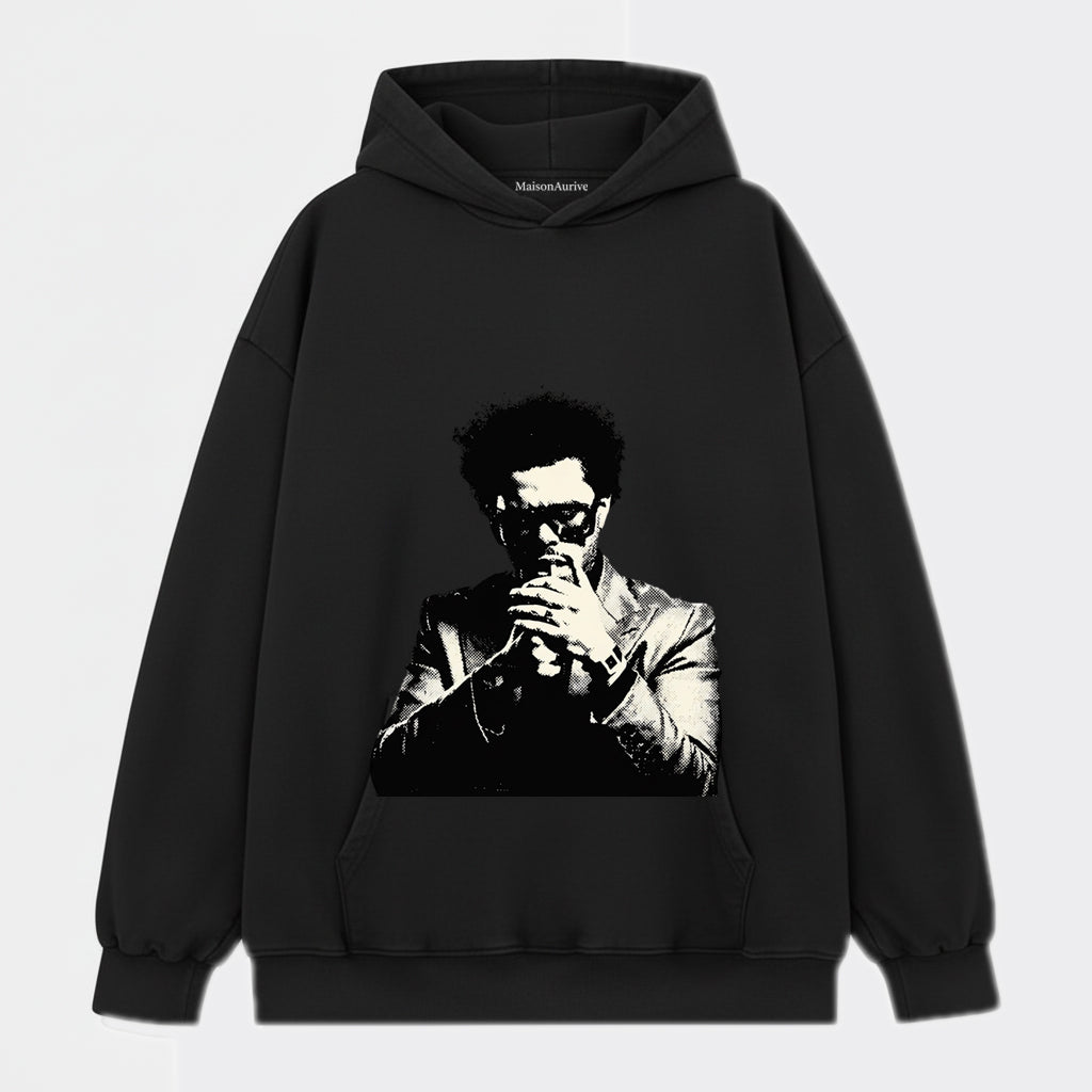 MaisonAurive ウォッシュド ヒップホップ T シャツ – ウォーターウォッシュド ブラック |ラッパーのポートレートグラフィック