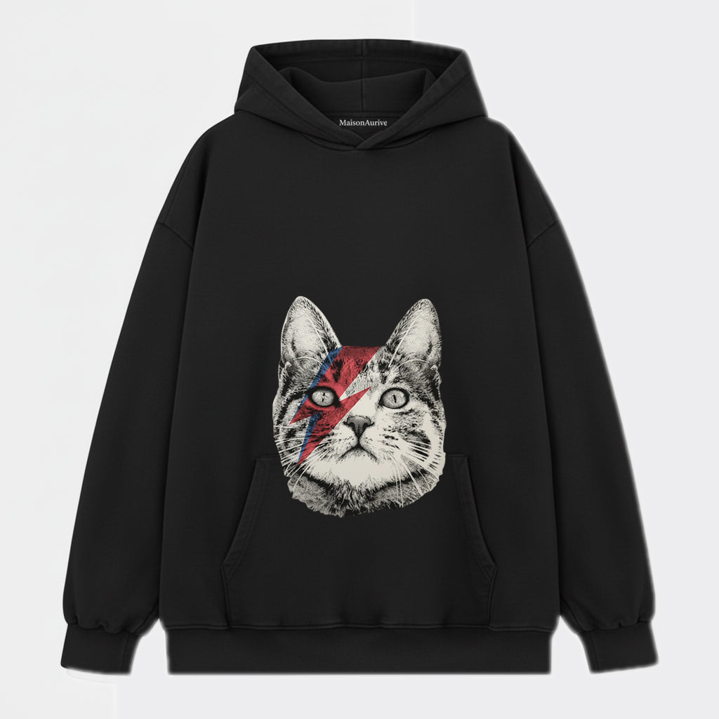 MaisonAurive ウォッシュド T シャツ – ウォーターウォッシュ ブラック | MaisonAuriveボウイ ライトニング キャット グラフィック
