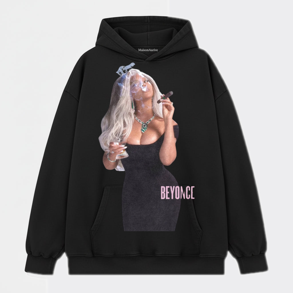 MaisonAurive ウォッシュド ヒップホップ Tシャツ – ブラック | ビヨンセ「シガー」 & ダイヤモンドのグラフィック