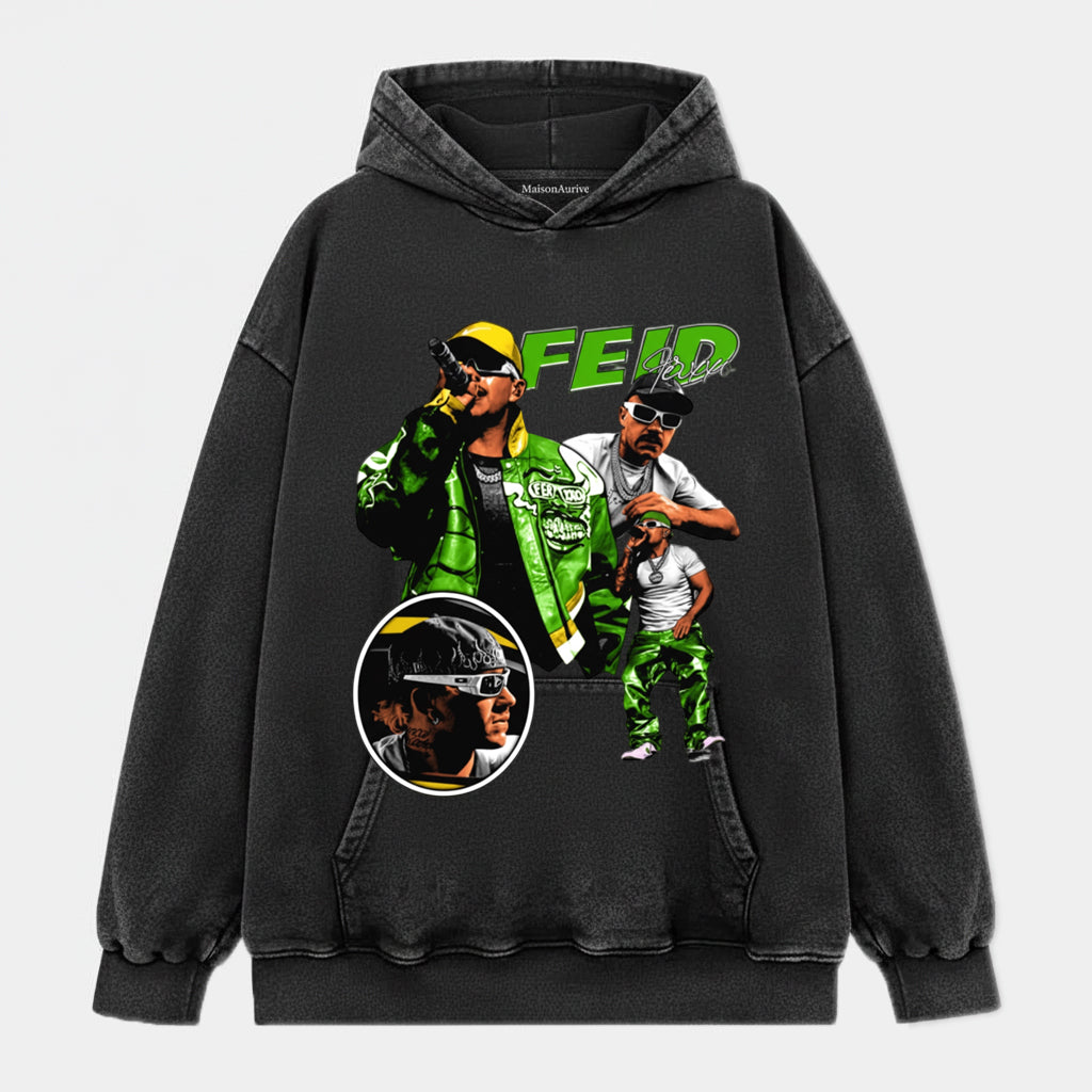 MaisonAurive ウォッシュド ブラック T シャツ: FEID グラフィック