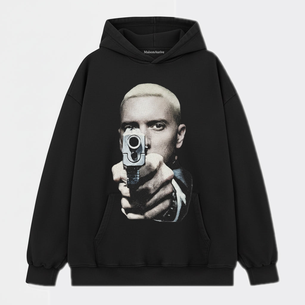 MaisonAurive ウォッシュド ヒップホップ T シャツ - ブラック |ホワイト |ウォーターウォッシュド グレー - 象徴的なスリム シェイディ ポートレート