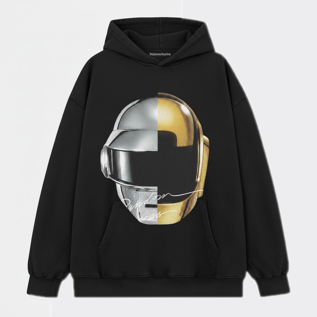 MaisonAurive ウォッシュド ヒップホップ T シャツ – ブラック |ホワイト |ウォーターウォッシュ グレー - スプリット ヘルメット プリント