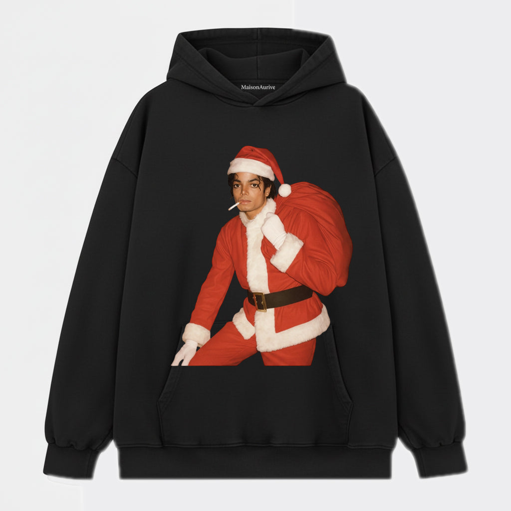 MaisonAurive ウォッシュド ヒップホップ T シャツ ブラック/ウォーターウォッシュド グレー – レトロ サンタ グラフィック ストリートウェア