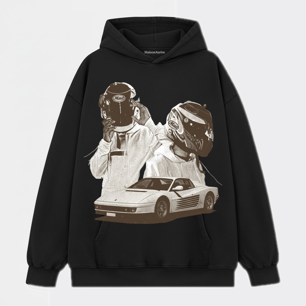 MaisonAurive ウォッシュド ヒップホップ T シャツ – レーシング グラフィック ストリートウェア