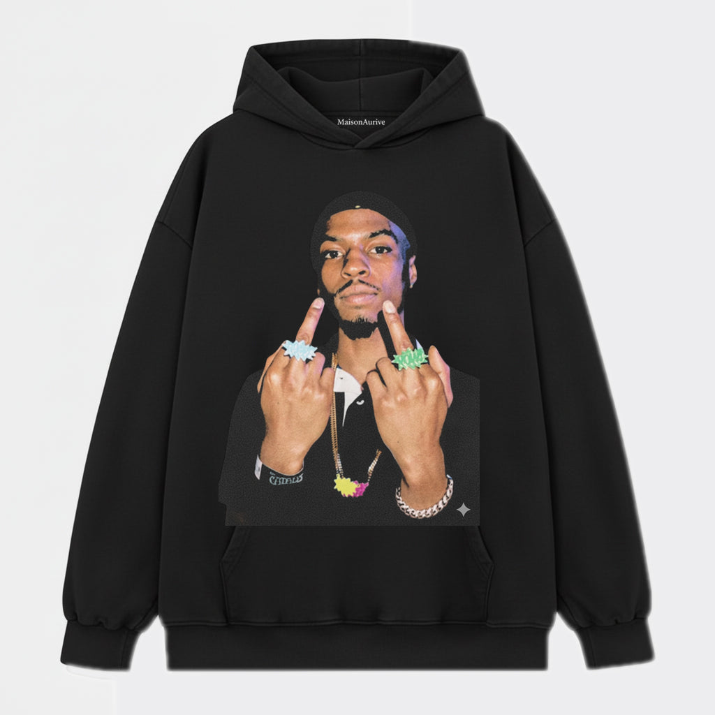 MaisonAurive 워시드 힙합 티셔츠 – 바이브런트 액세서리 포트레이트 차콜