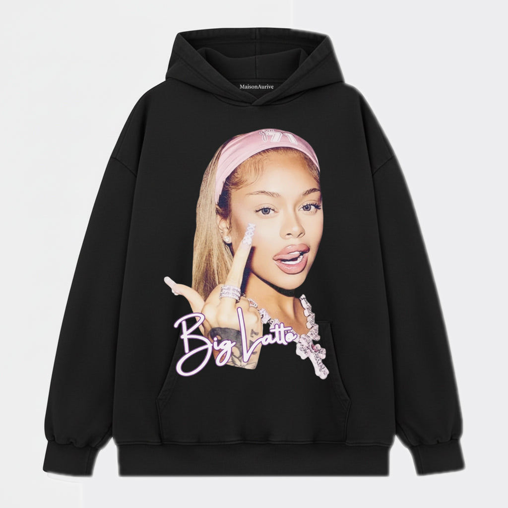 Camiseta lavada vintage MaisonAurive: estampa de carvão doce-HipHop “Big Latte”