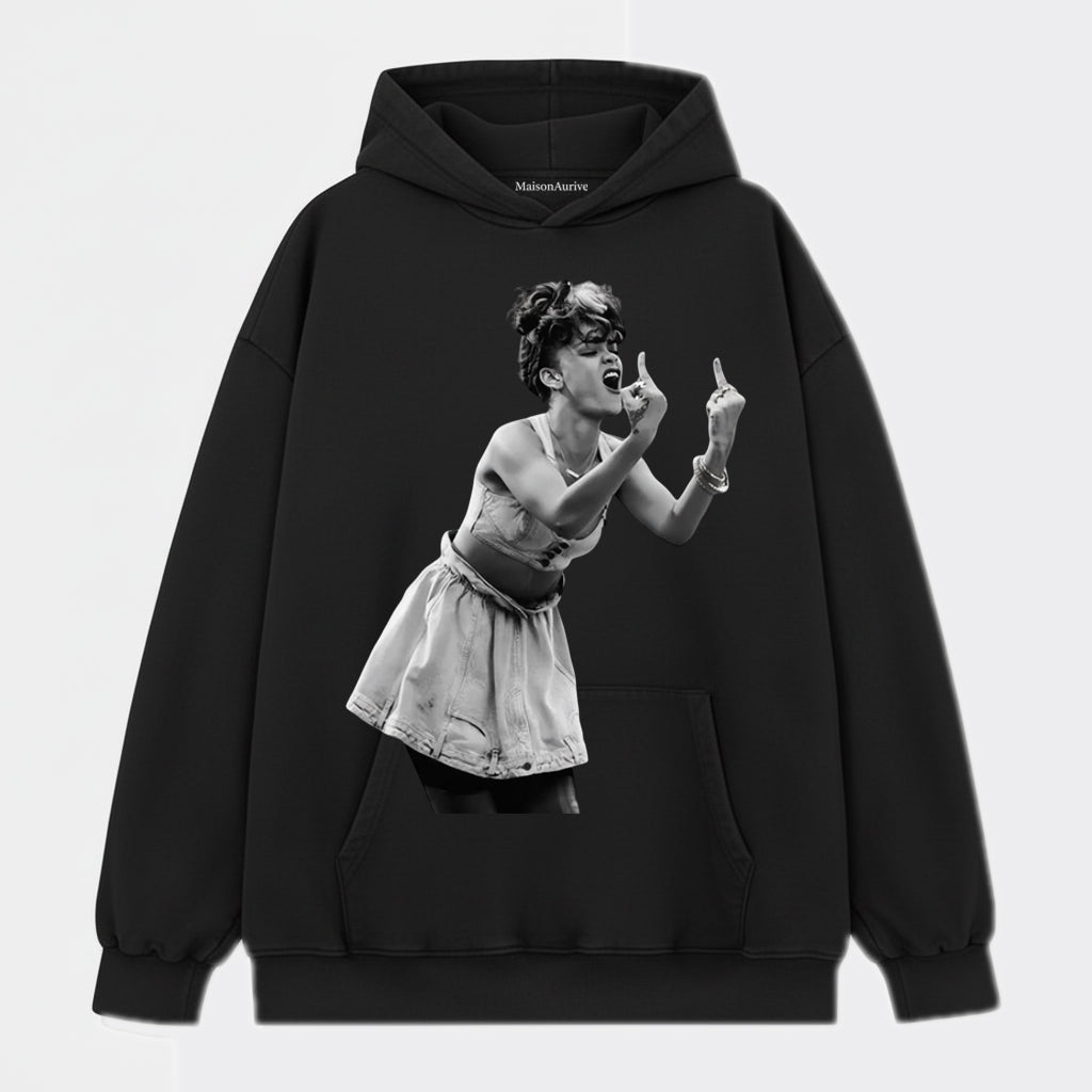 MaisonAurive Washed Hip-Hop Tee – Skirt Baddie Dual Gesture Portrait Waterwashed Charcoal