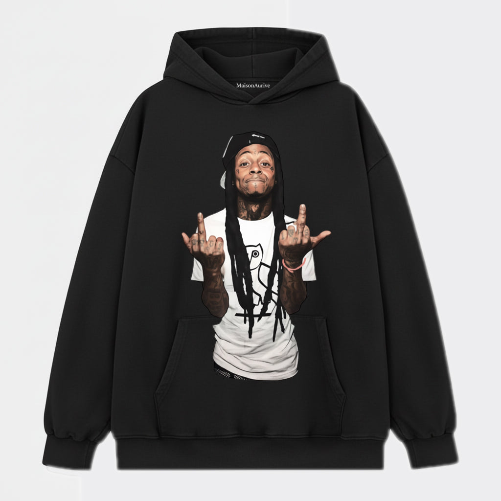 MaisonAurive Washed Hip-Hop Tee – Dreads Dual Gesture Portrait Waterwashed Charcoal