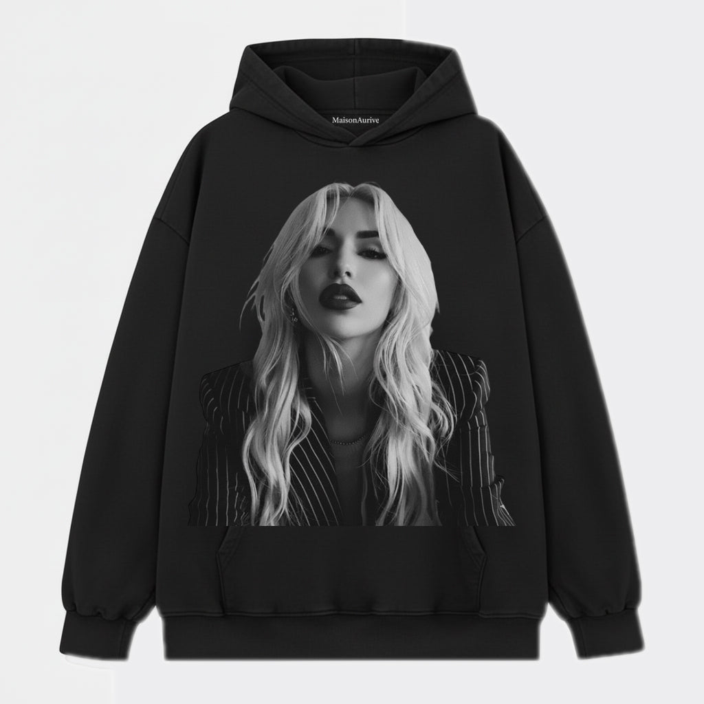 T-shirt hip-hop lavata MaisonAurive - Abito a righe con rossetto tagliente Ritratto Carbone lavato ad acqua