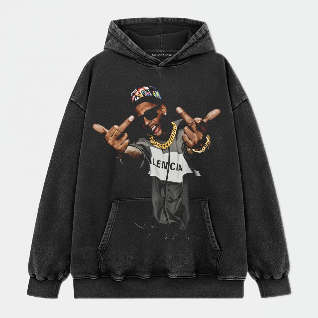 MaisonAurive ウォッシュド ヒップホップ T シャツ – ブラック |ホワイト |ウォーターウォッシュド グレー - クリス ブラウン V3