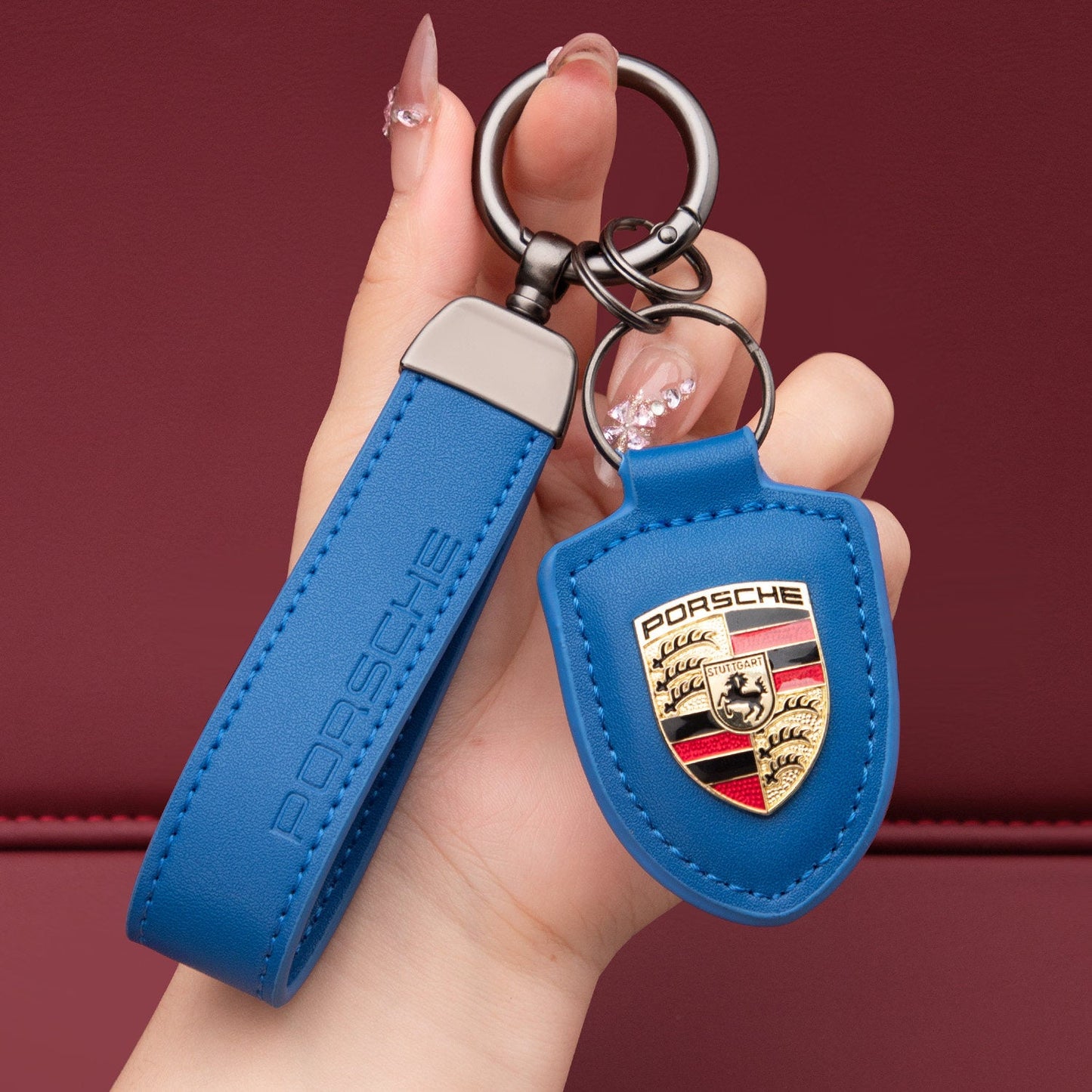 Genuine Leather Porsche Keychain