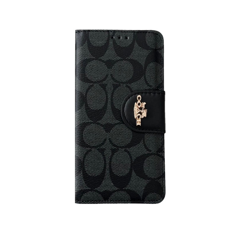 Klassisk iPhone Case Læder Flip Case med kortholder Sort