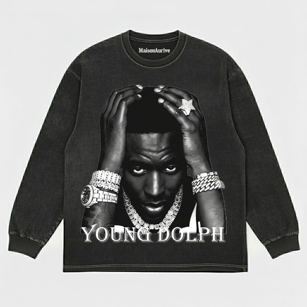 MaisonAurive Washed Hip-Hop Tee – Black | White | Waterwashed Grey - Young Dolph