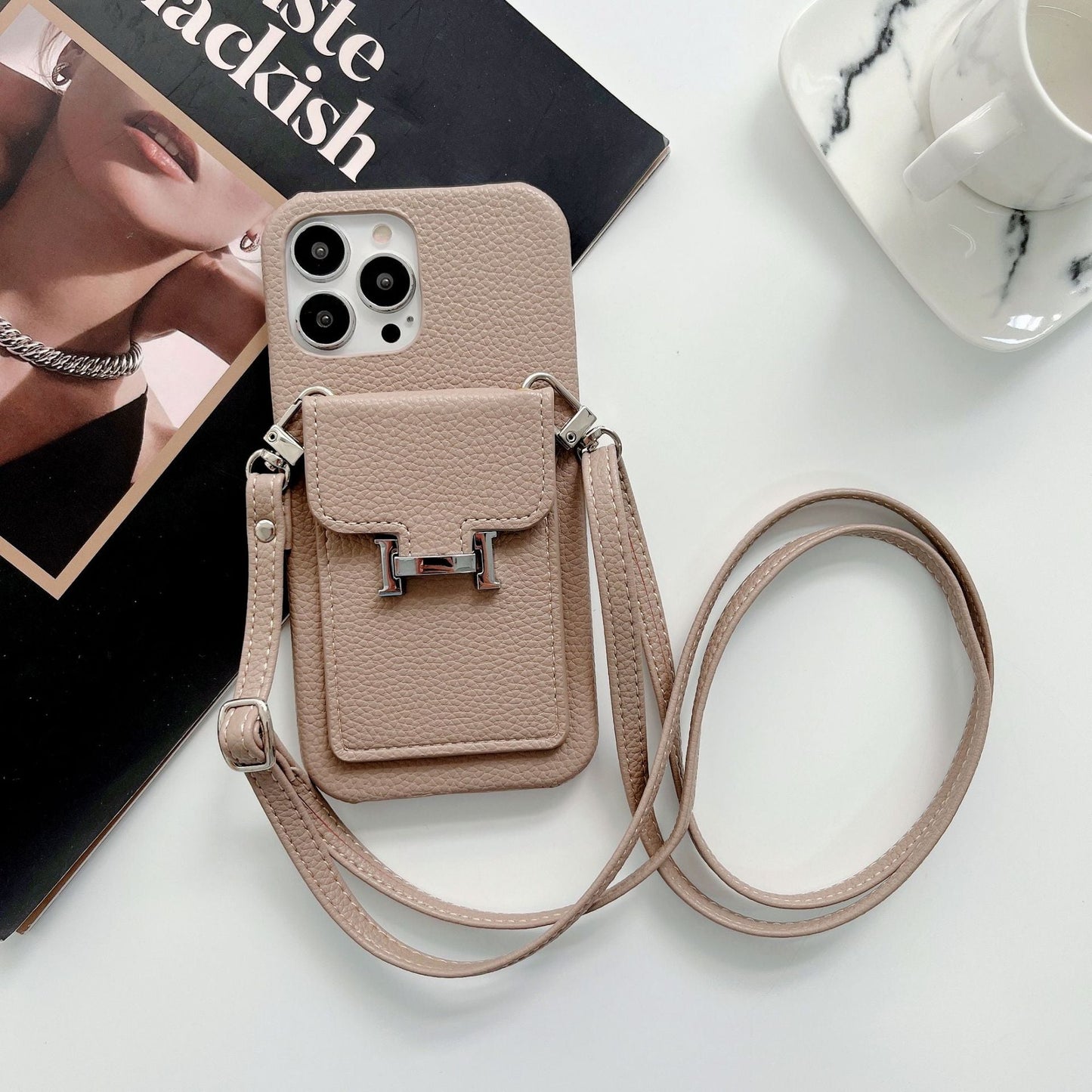 H-kortholder læderkæde til iPhone-etui