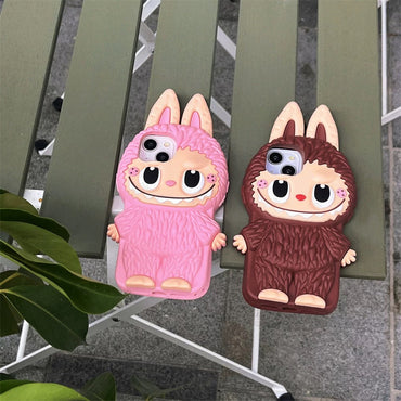 可愛卡通 Labubu Zimomo 矽膠保護殼 |棕粉色 - iPhone 手機殼