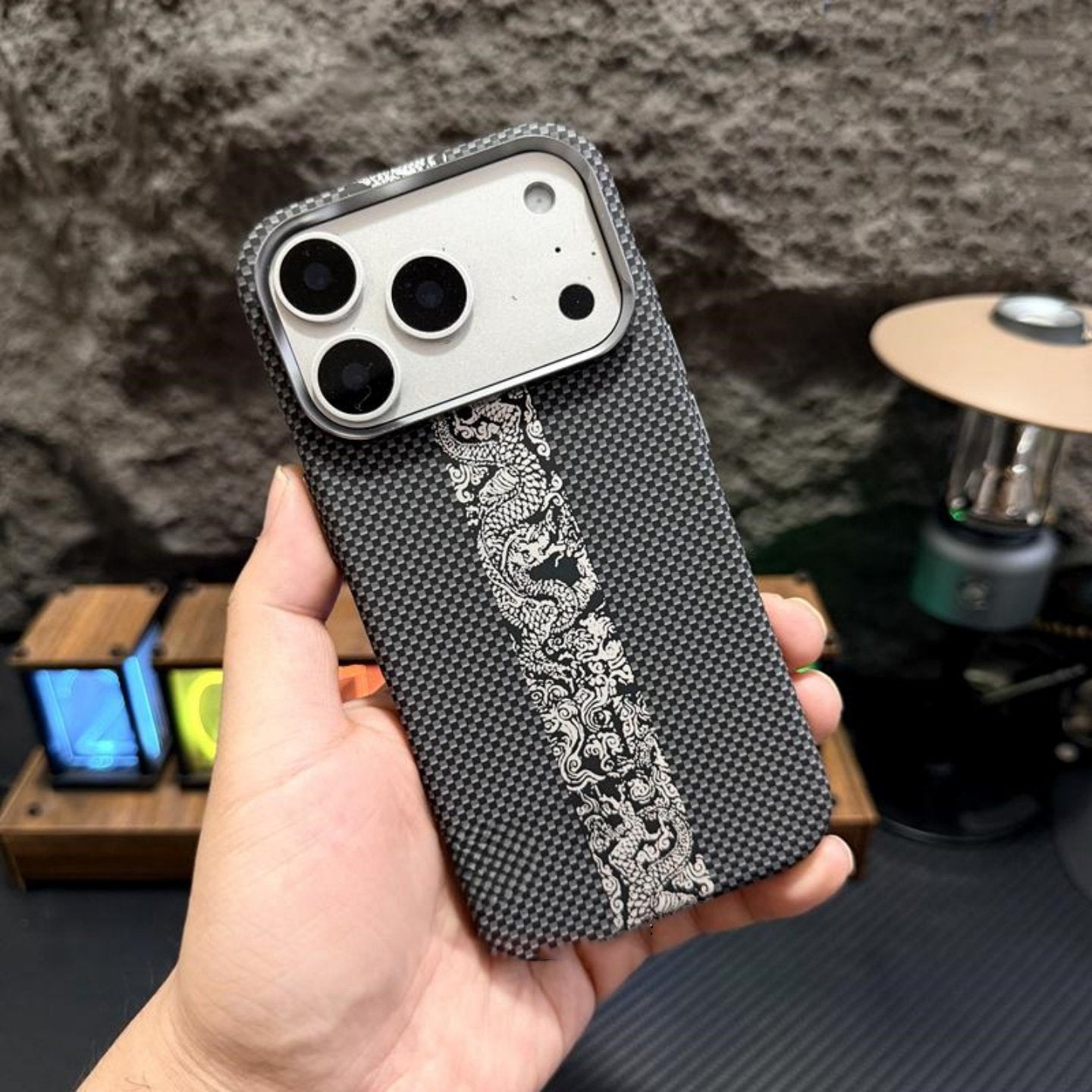 Carbon Fiber Silicone iPhone Case – Dragon Pattern