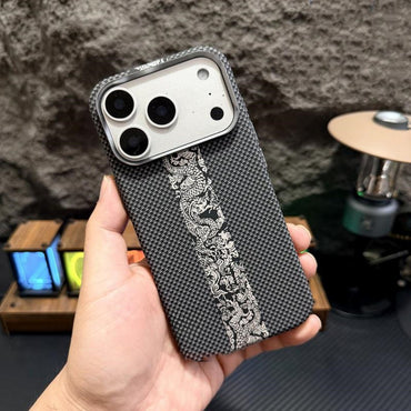 Carbon Fiber Silicone iPhone Case – Dragon Pattern