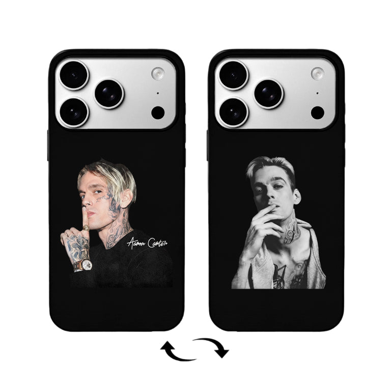 3D 렌티큘러 플립폰 케이스 – 아론 카터 듀얼 포트레이트: 개성 넘치는 아이콘 &  비&W 스타일