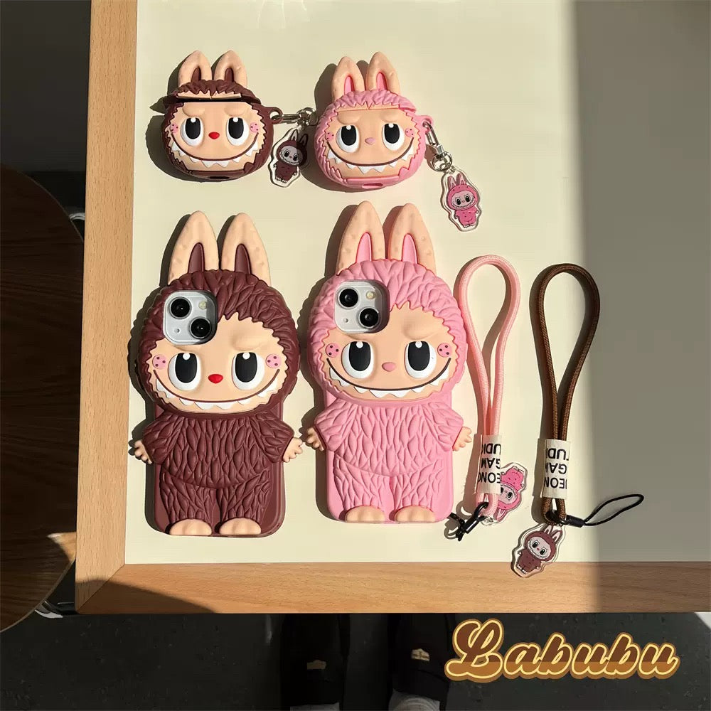 Sød tegneserie Labubu Zimomo silikonetui | Brun Pink - iPhone etui