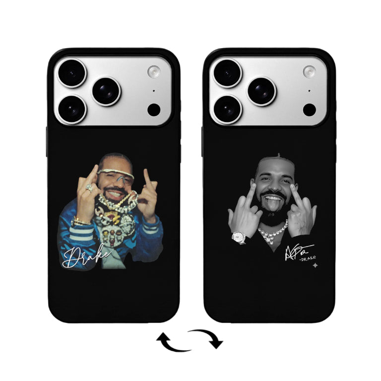 3D Lenticular Flip Phone Case – Dual Portrait: Hip-Hop Chain & Drake Gesture
