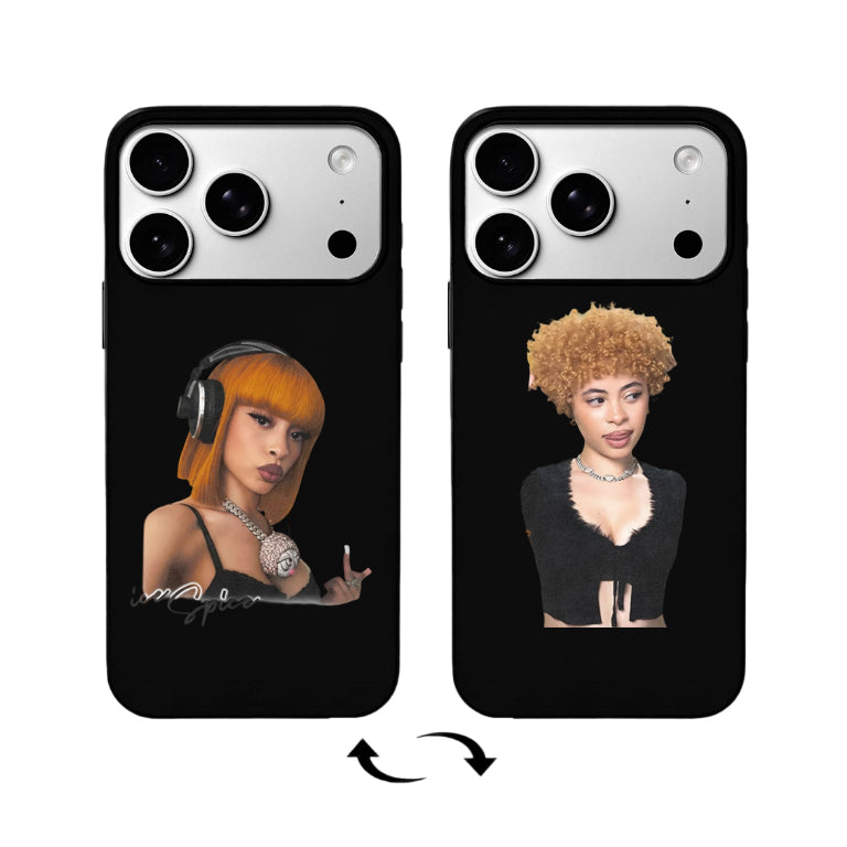 3D 렌티큘러 플립 휴대폰 케이스 – 듀얼 세로: 헤드폰 & 곱슬머리 엣지있는 의상 바이브