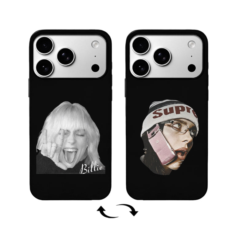 3D-Linsenraster-Flip-Handyhülle – Doppelporträt: Bold Billie & Retro Phone Street Style