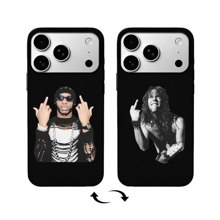 3D Lenticular Flip Phone Case – Hip-Hop Ripped Fit & Rock Guitarist Dual Portrait Design