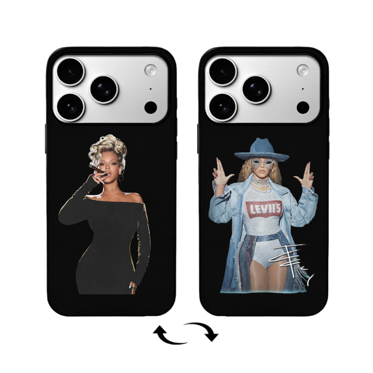 3D Lenticular Flip Telefonfodral – Beyoncé Dual Portrait: Off-Soulder Chic & Cowboy Edgy Style