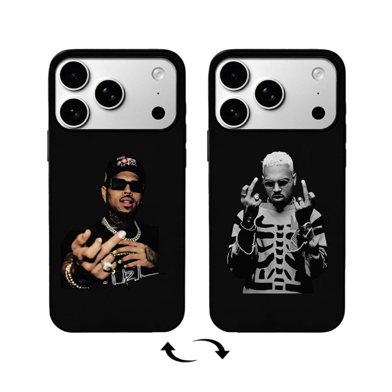 3D Lenticular Flip Phone Case – Chain Gesture & Skeleton Print Dual Hip-Hop Design