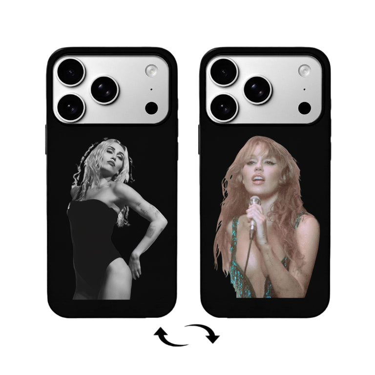 כיסוי טלפון 3D Lenticular Flip - דיוקן כפול: Stage Miley & Edgy Black Outfit Vibe
