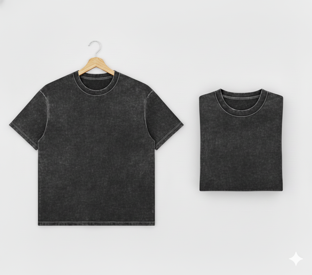 MaisonAurive Washed Hip-Hop Tee – Black | White | Waterwashed Grey