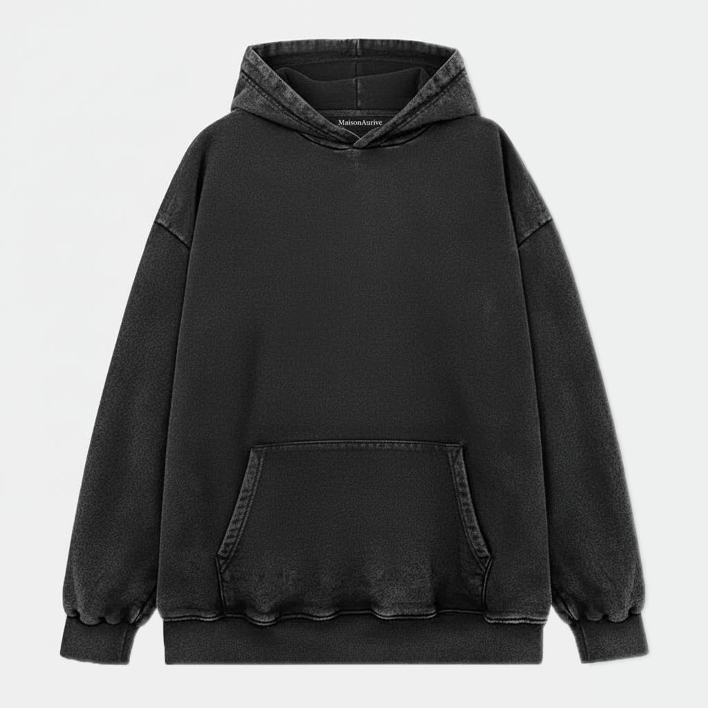 MaisonAurive Washed Hip-Hop Tee – Black | White | Waterwashed Grey