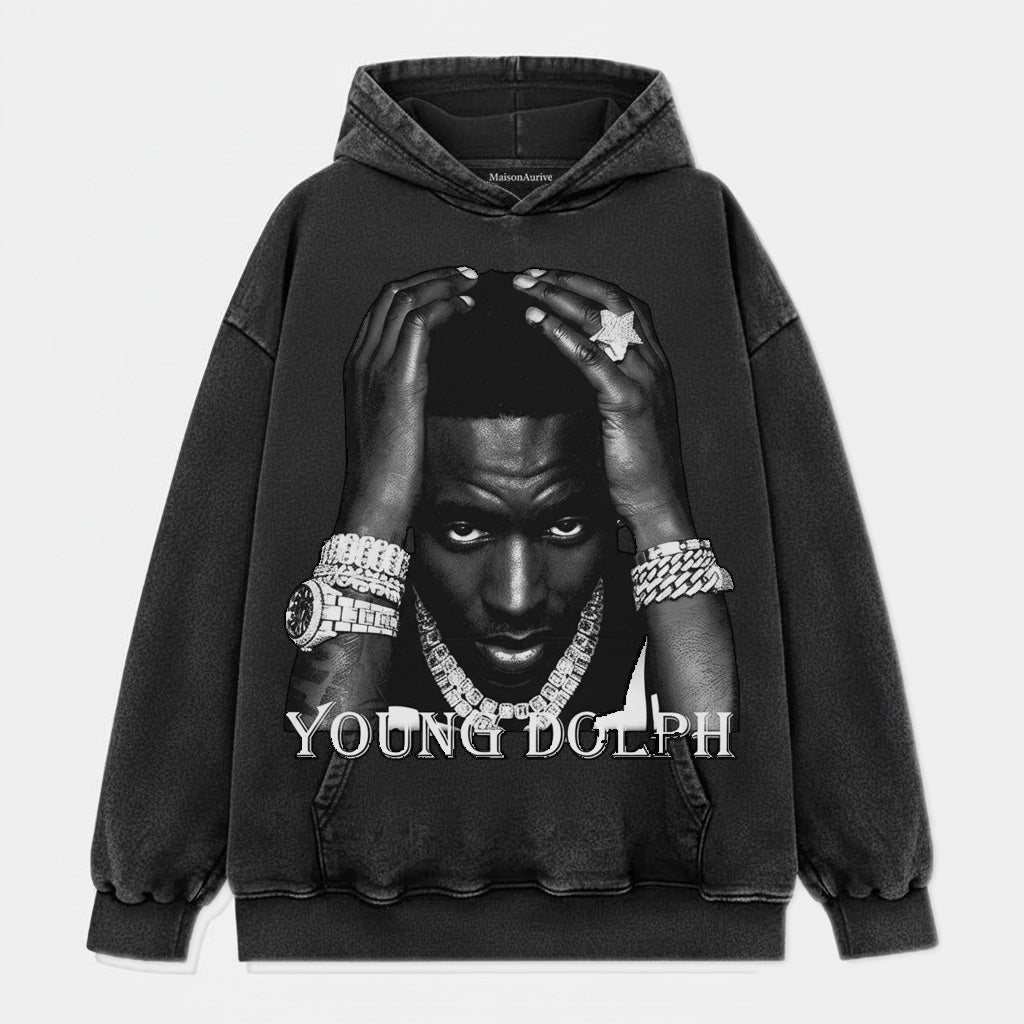 MaisonAurive Washed Hip-Hop Tee – Black | White | Waterwashed Grey - Young Dolph