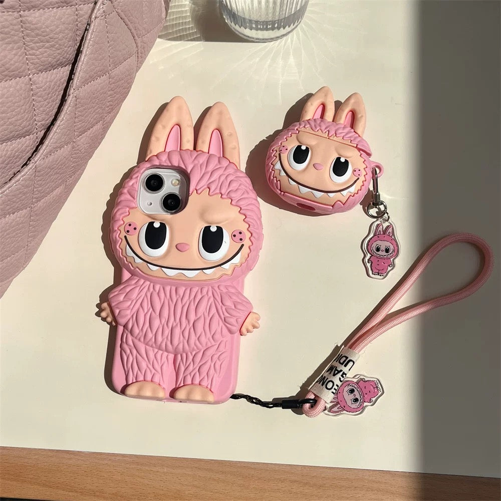 Sød tegneserie Labubu Zimomo silikonetui | Brun Pink - iPhone etui