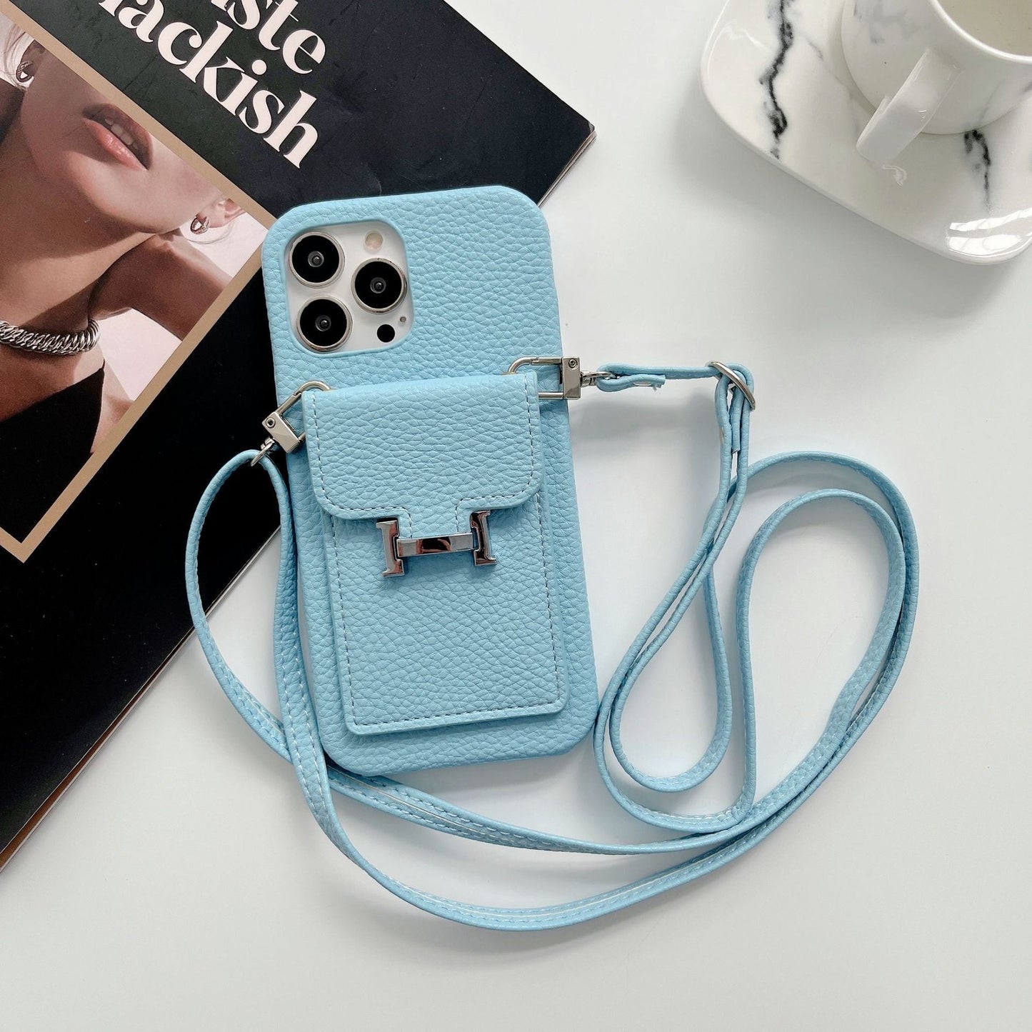 H-kortholder læderkæde til iPhone-etui
