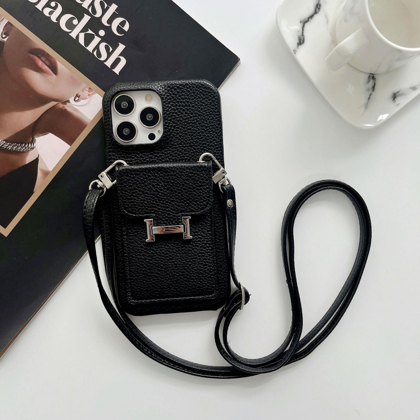 H-kortholder læderkæde til iPhone-etui