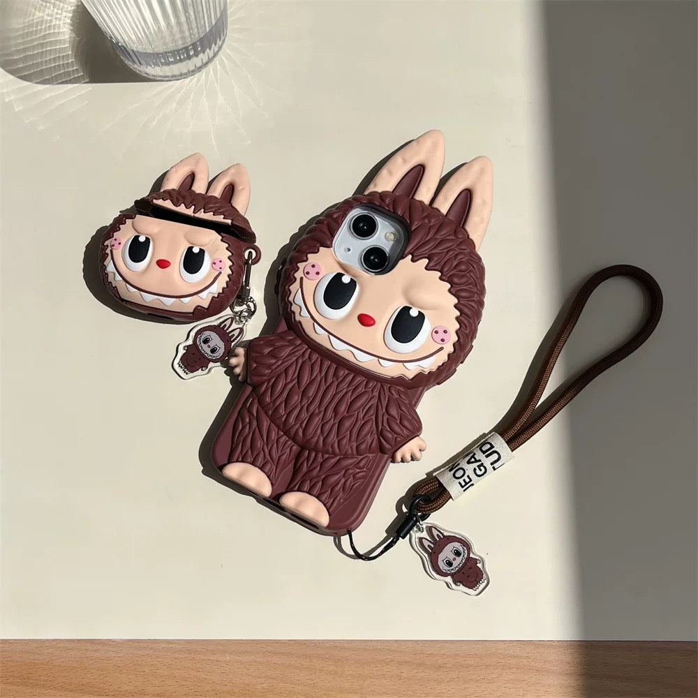 Sød tegneserie Labubu Zimomo silikonetui | Brun Pink - iPhone etui
