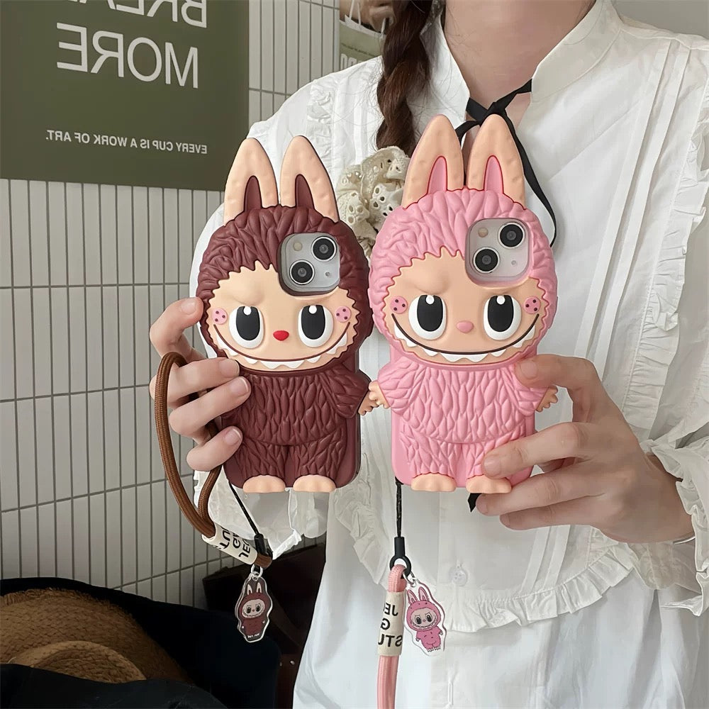 Sød tegneserie Labubu Zimomo silikonetui | Brun Pink - iPhone etui