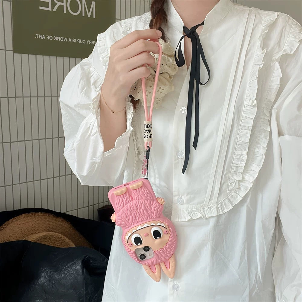 Sød tegneserie Labubu Zimomo silikonetui | Brun Pink - iPhone etui