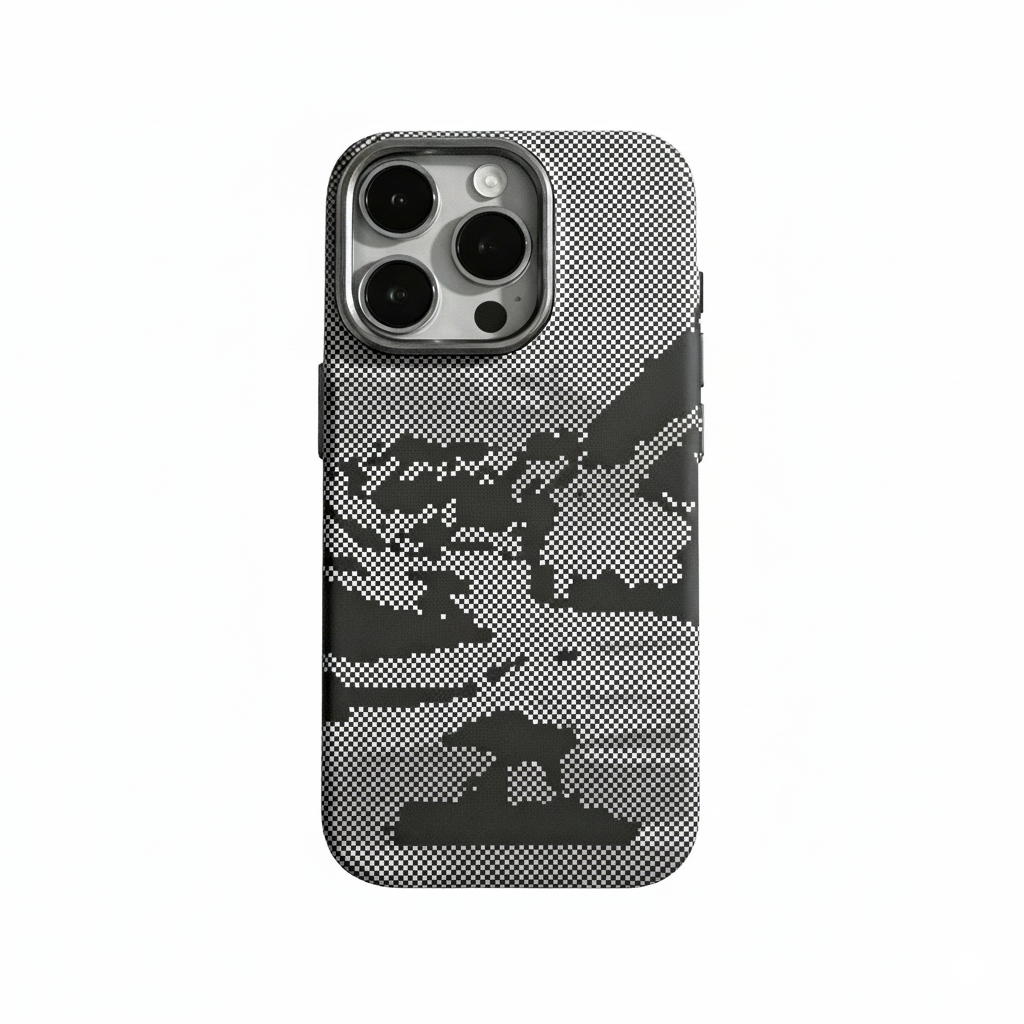 Carbon Fiber Texture iPhone Case Black & White Pixel Art Design