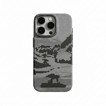 Carbon Fiber Texture iPhone Case Black & White Pixel Art Design