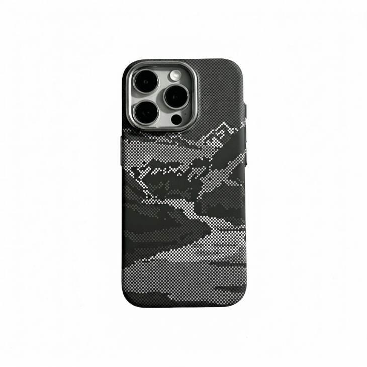 Carbon Fiber Texture iPhone Case Black & White Pixel Art Design